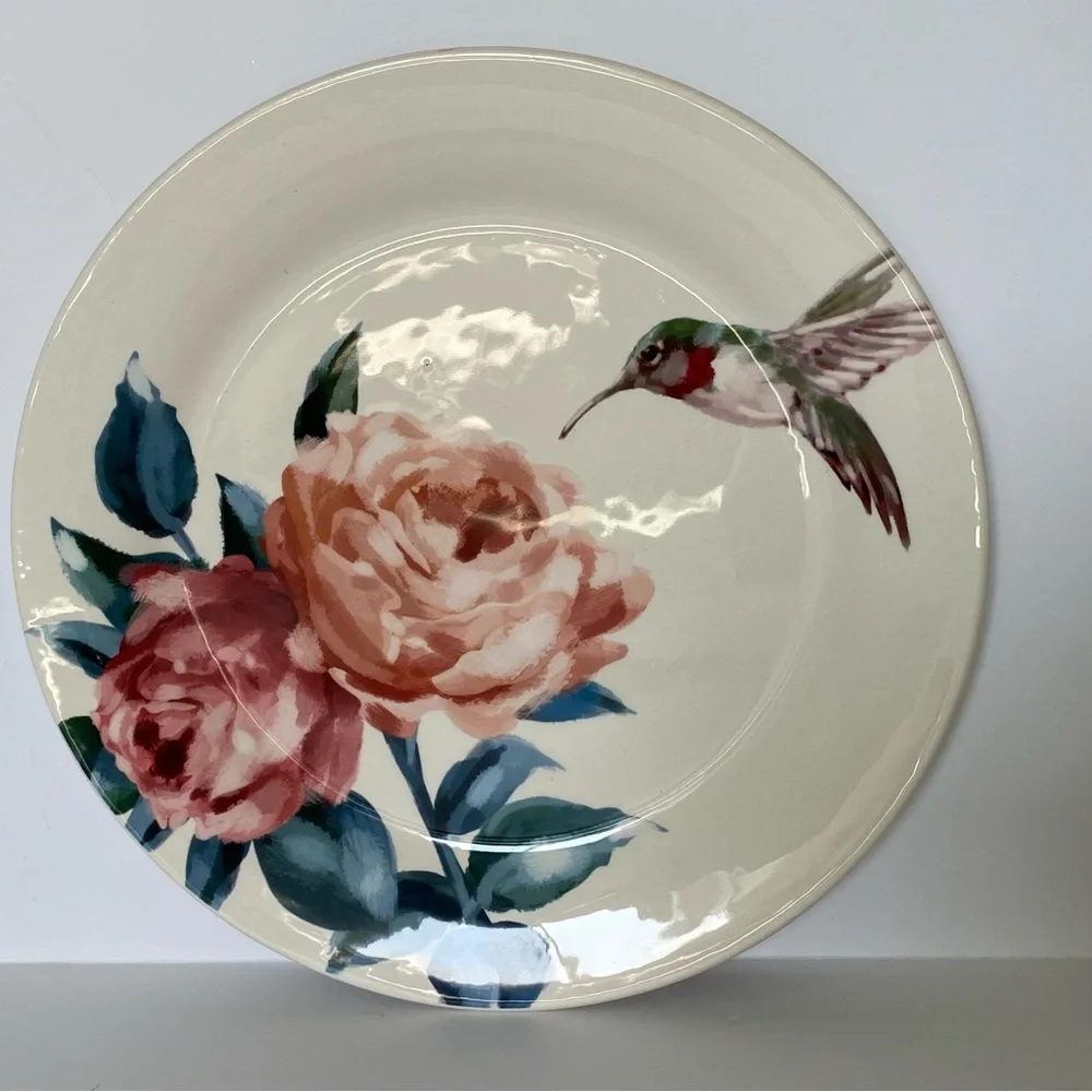 Pier 1 Imports Hummingbird Plate Ceramic 8.75” Lunch Decor birds Ruby Throated